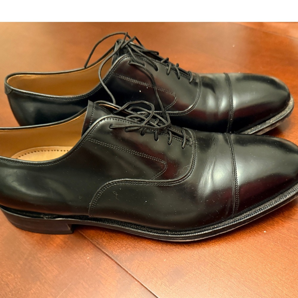 Johnston & Murphy Mens Melton Cap Toe Oxford Black Leather Dress Shoes 12 D